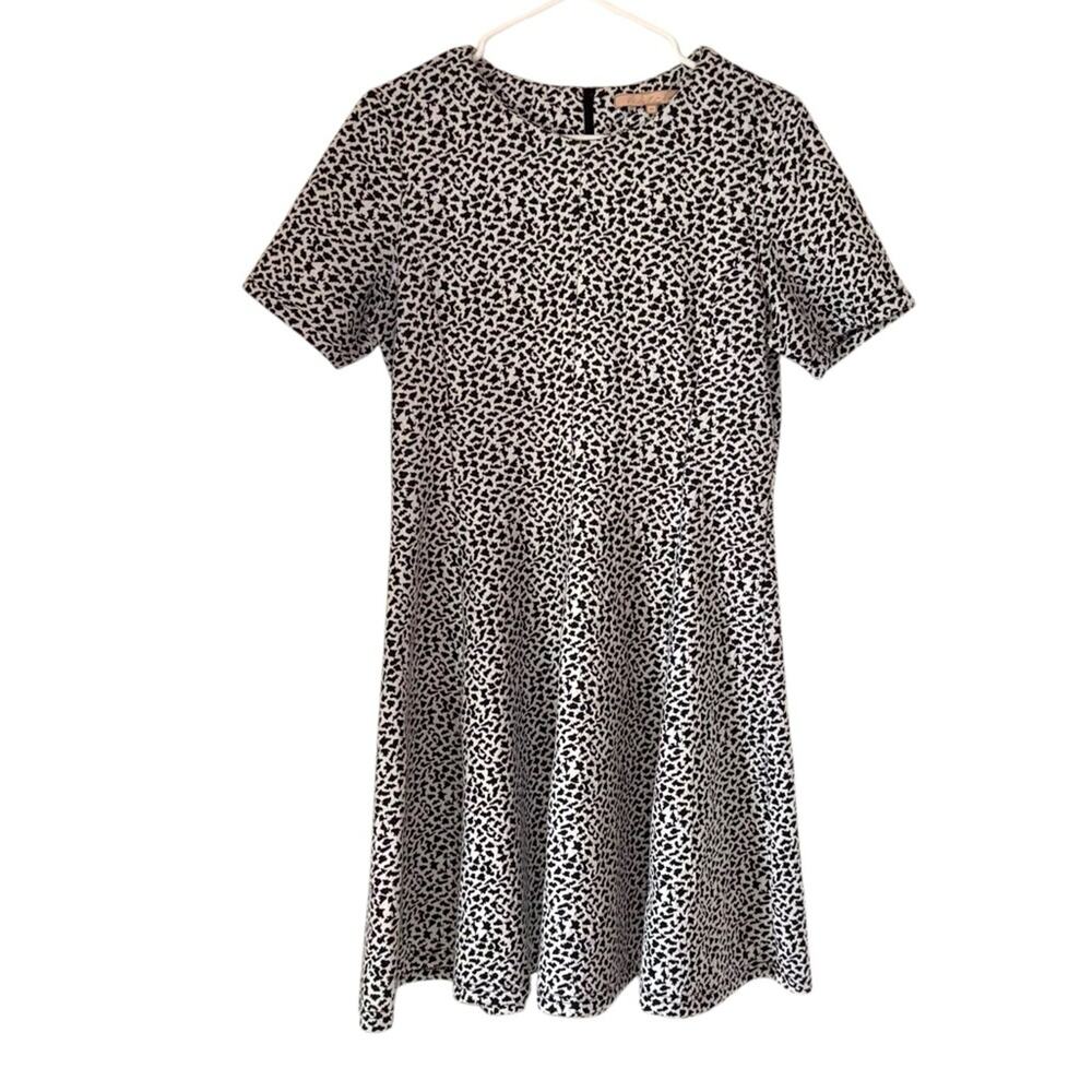 Hutch Anthropologie Black White Animal Print Fit & Flare Dress M